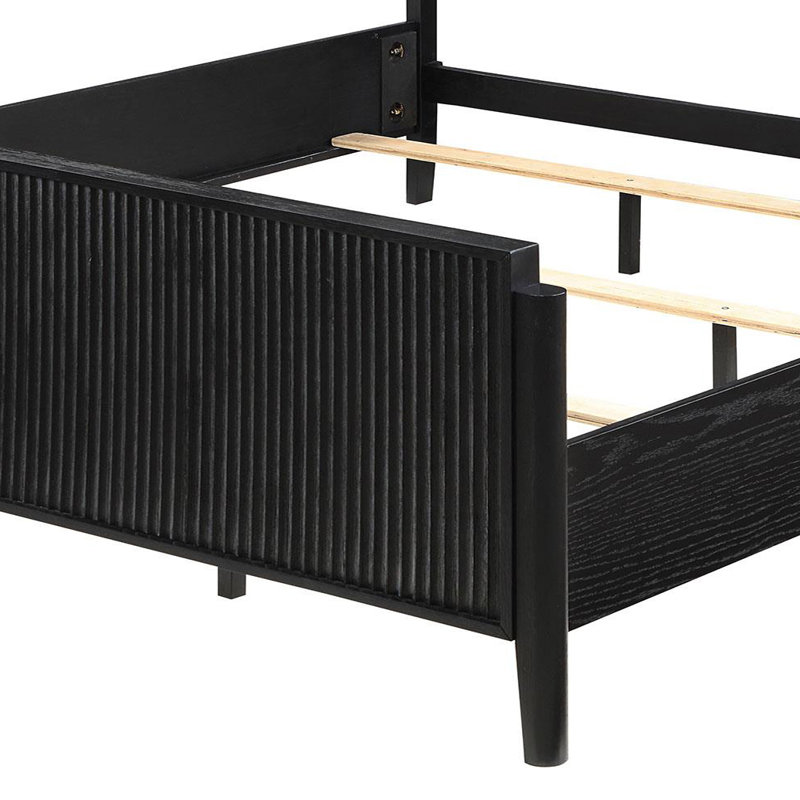 Jack Bed, Fluted Panel Headboard, Round Tapered Legs, Black, Queen