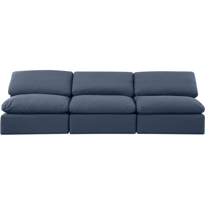 Itala 105'' Upholstered Sofa, Navy Linen Textured Fabric