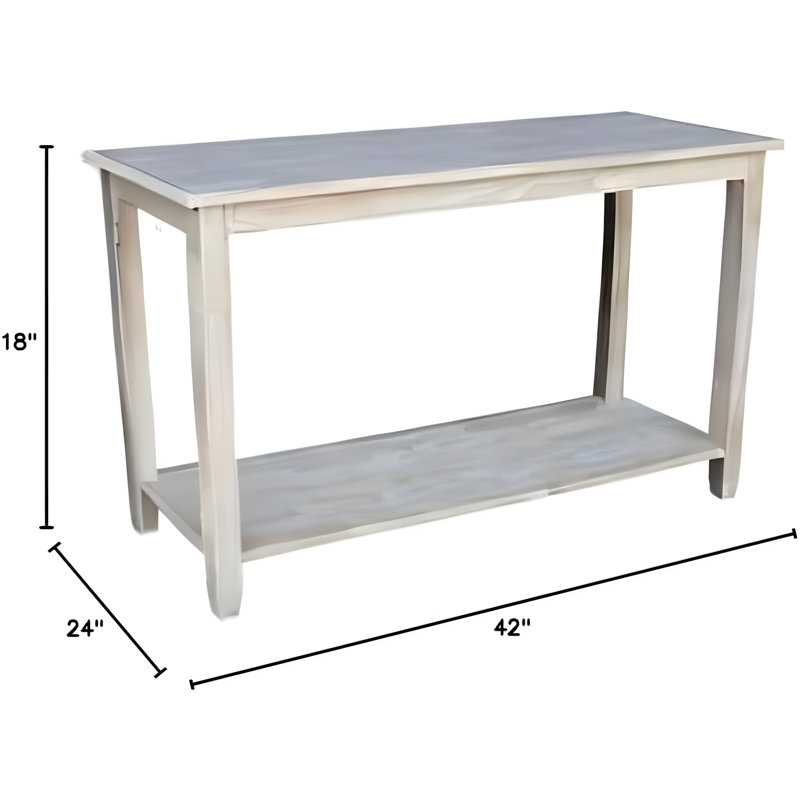 Solid Parawood Console Table With Butcher Block Surface, Unfinished Design For Custom Finishing