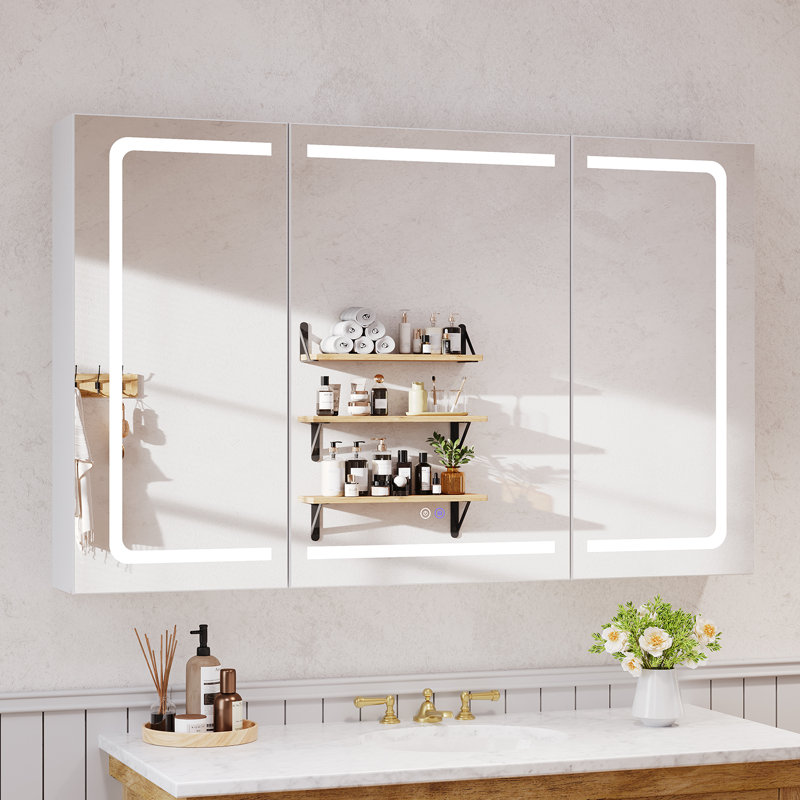 LED Bathroom Mirror Cabinet with Charging, Defogging, Storage Cupboard, Adjustable Shelves