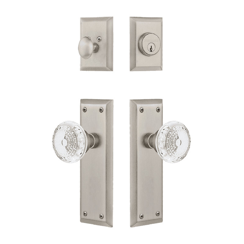 Nostalgic Warehouse New York Entry Set with Crystal Meadows Knob, 2.75, Satin Nickel