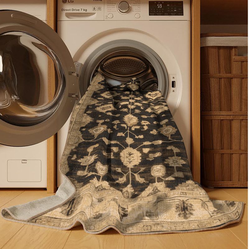 Machine Washable Overdyed Beige Area Rug, Rectangle 8' x 12'