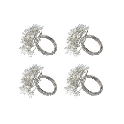 Glass Beaded Metal Floral Napkin Rings