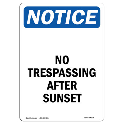 No Trespassing After Sunset Sign