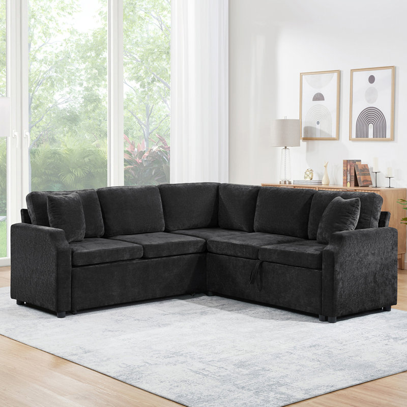 Sectional Sofa Bed L-shaped Sectional 81.9" Upholstered L-shaped Sofa with a Sofa Sleeper and a Hidden Storage Compartment