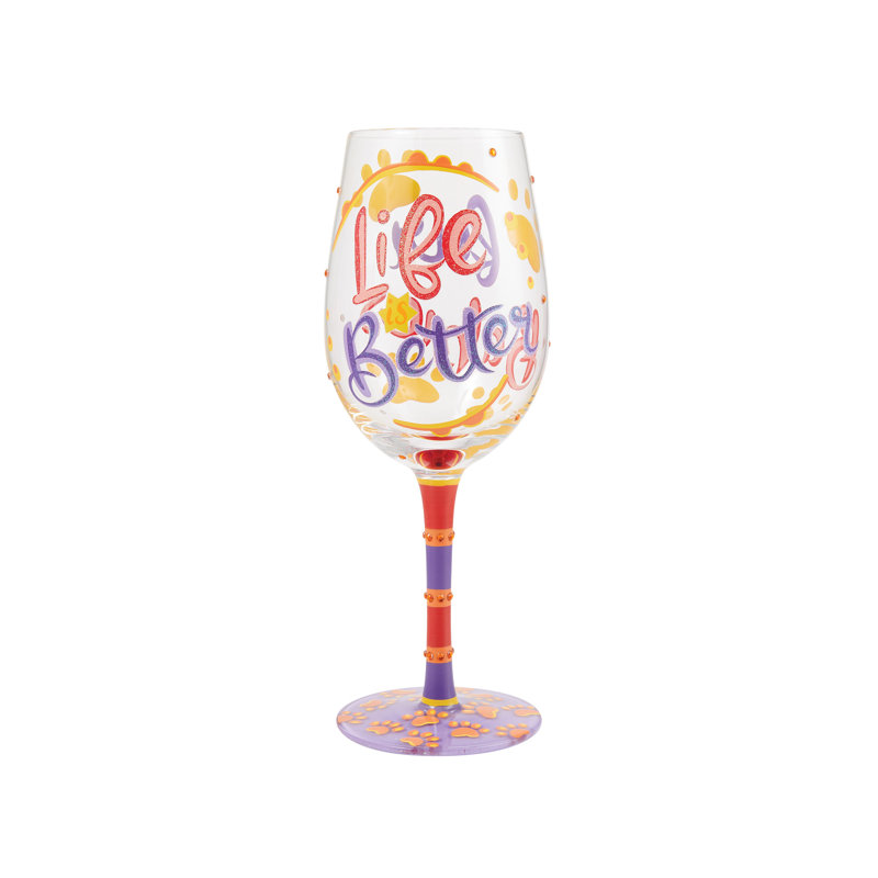 Verre à vin peint à la main Lolita Life with Fur Babies 9 po