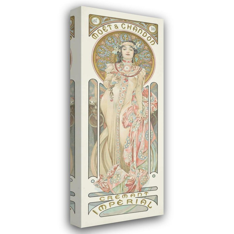 "Moët & Chandon; Dry Imperial" par Alphonse Mucha - Art mural sur toile tendue avec châssis, H 48 po x l 33 po
