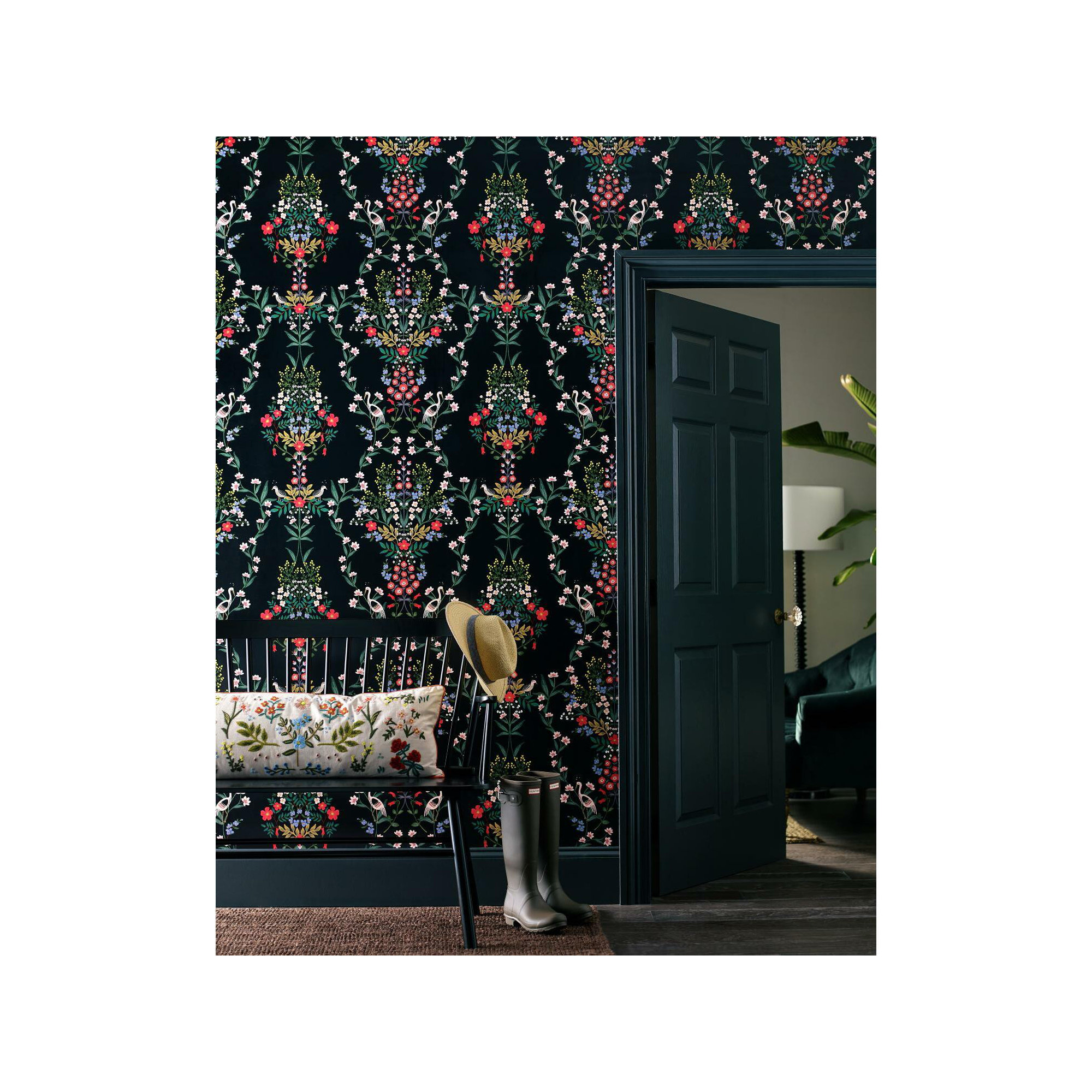Luxembourg 20' L x 27" W Peel and Stick Wallpaper Roll, Black
