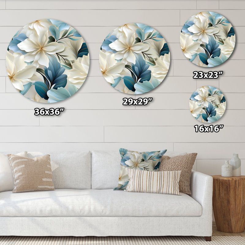 Coastal Symphony, motif tropical - art floral rond en métal, H 36 po x l 36 po