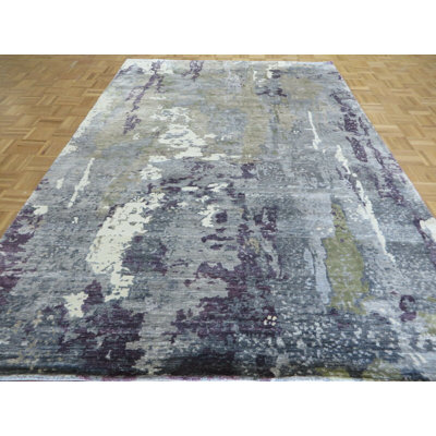 Tapis gris noué à la main de conception unique 6 pi 1 po x 9 pi Bettine