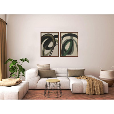 "Green Water Colour" Set of Two Framed Textured Wall Art
