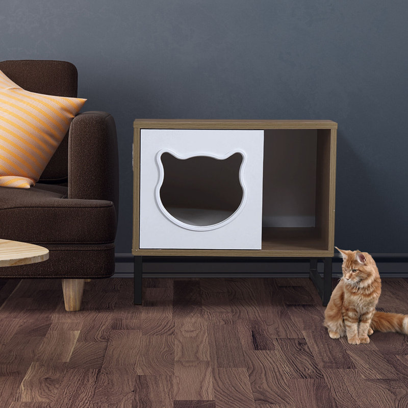 Maison d'intérieur pour chat avec lit et table d'appoint, litière cachée, blanc
