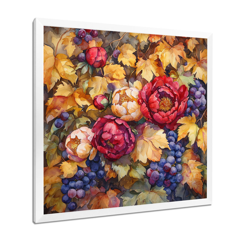 Décoration murale pivoines et vignes d'automne III - pivoines, H 36 po x l 36 po, Reproduction encadrée d'une seule photo