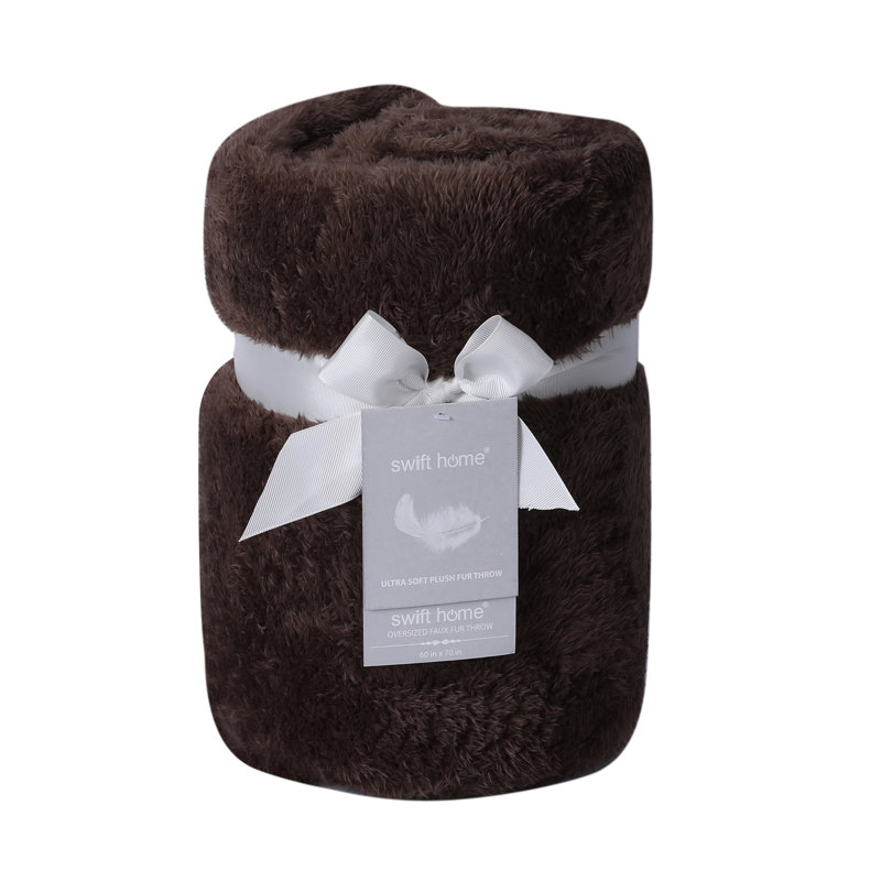 Jeté ultra pelucheux uni et pointe givrée, Chocolat