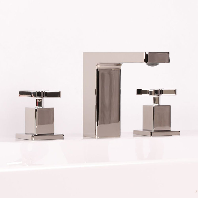Eleganza Widespread Bathroom Faucet with Drain Assembly, Polished Nickel, Cross Handle