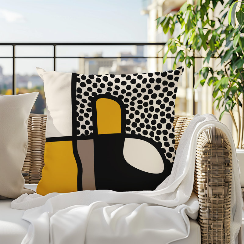 Oreiller carré réversible intérieur / extérieur Vie Abstract, H 15 po x l 15 po, Jaune