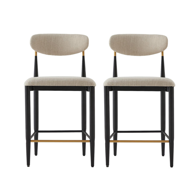 Ensemble de 2 tabourets de comptoir sans accoudoirs, Brun clair / tissu