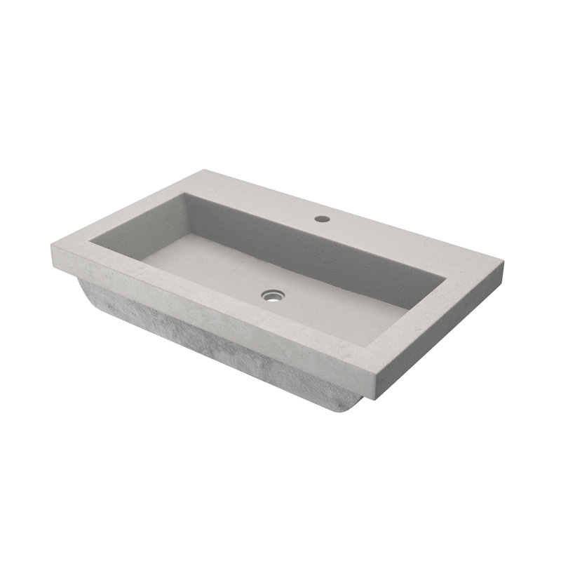 Trough Handmade Rectangular Drop-In Bathroom Sink, Ash, Single Faucet Hole
