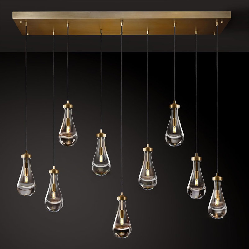 Lustre moderne à 9 lumières H 78 po, Laiton