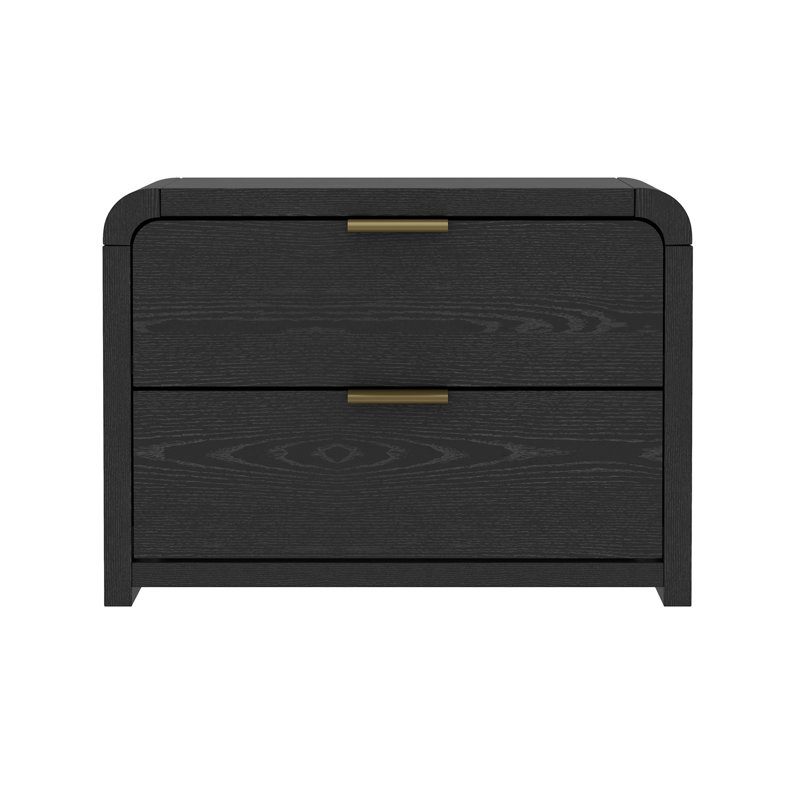 Table de chevet moderne 2 tiroirs Grace, Noir et or