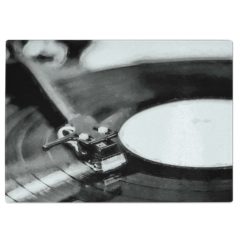 Tempered Glass Vinyl Record Player Chopping Board, 28.5 cm W x 20 cm L