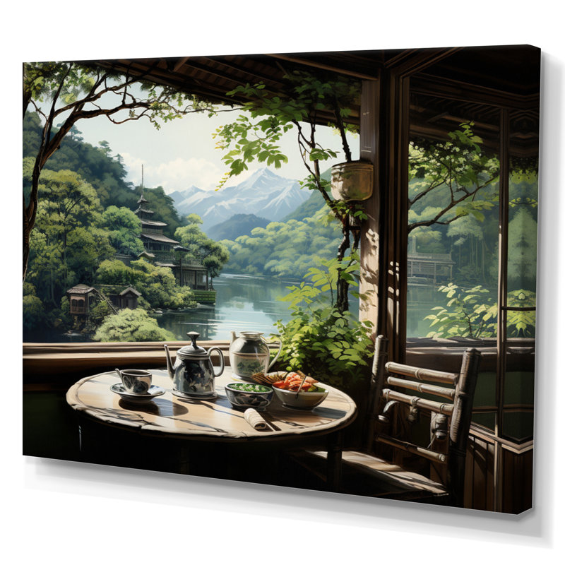 Art japonais, maison de thé Serenity - Art mural japonais, H 16 po x l 32 po x P 1 po, Toile tendue
