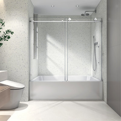 Une porte de douche fixe et une porte décalée sans cadre 6063