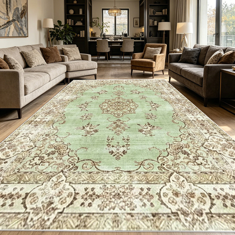 1PC Vintage Persian Medallion Sage Green Floral area rugs for Living Room, Soft and Comfortable, Suitable for all seasons, easy-to-maintain, machine washable Indoor floor mat, Under Table Farmhouse suitable for dining room, bedroom, entryway, home