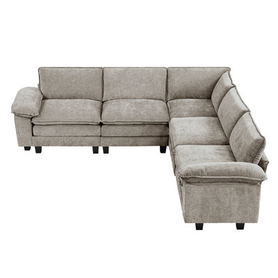 Contemporary 5 Modular In Dark, revêtement en chenille, structure en contreplaqué, mousse haute, coussins ajustables, coussins réversibles, housses amovibles, pieds en faux bois noir, canapé modulaire d'une capacité de 300 lb