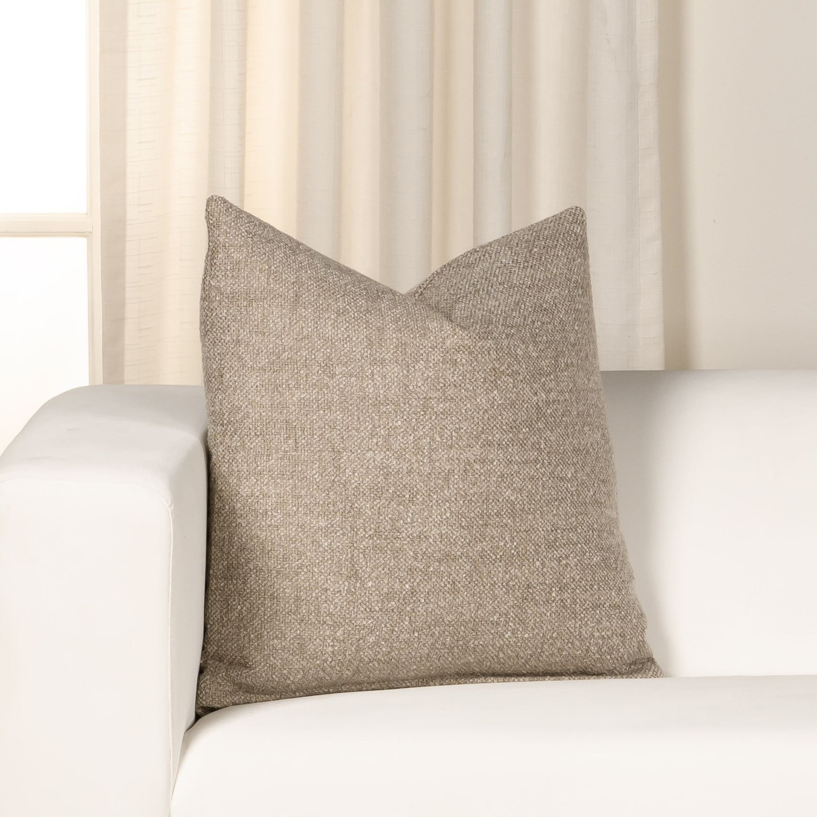 Eevi Solid Throw Pillow, Feather, Beige, Square 20"