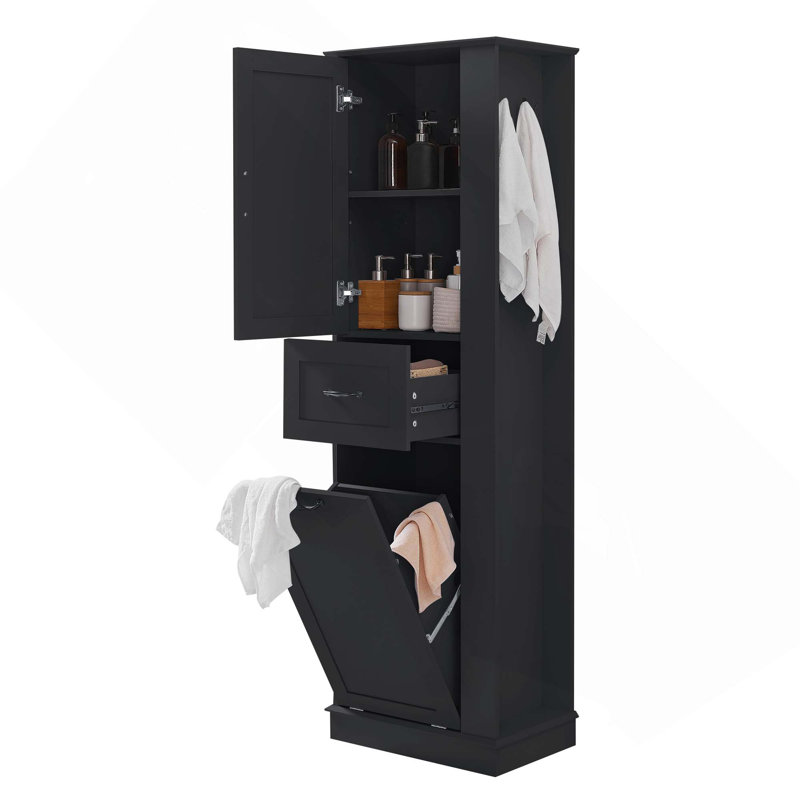 Modern Tall Storage Cabinet With Tilt-Out Compartment, Adjustable Shelves, Soft-Close Hinges & Aluminum Alloy Handles Perfect For Bathroom & Home Organization