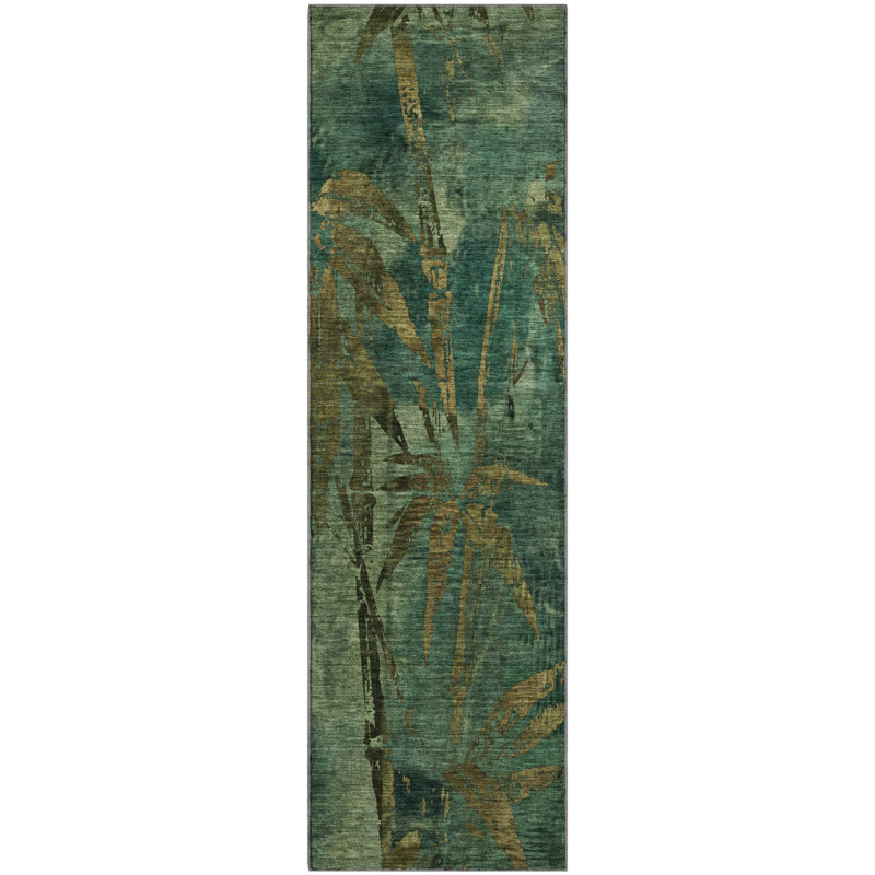 Premium Machine Washable Mayfield AMF2222 Botanical Rug, 2'3" x 7'6" Runner, Green