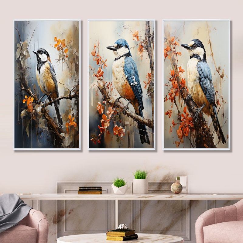 Les neutres transcendants représentent des oiseaux spirituels, H 32 po x l 48 po, Cadre flottant blanc