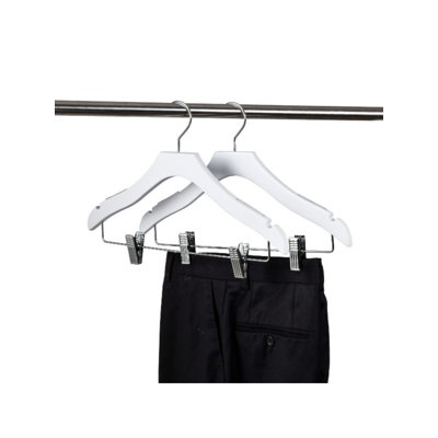 Quality Hangers - White Wooden Kids Hanger Luxury Design Chrome Swivel Hook 14.5"" Inch With Clips -  WK15/ctn