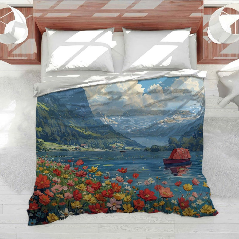 Lake View Nature Microfiber Duvet Cover, King Duvet Cover