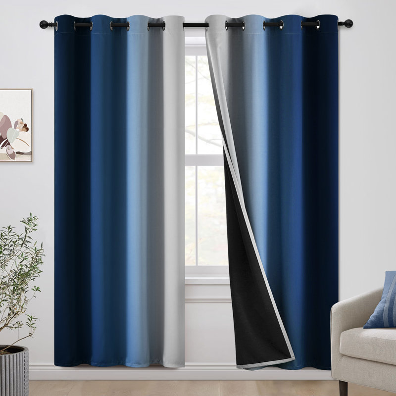 Rideaux 100% occultants, rideaux obscurcissant avec œillets pour chambre à coucher, L 52 po x L 72 po, Bleu très foncé