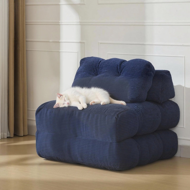 Folding Sofa Bed,  Sleeper Chair, With Pillow, Navy Blue