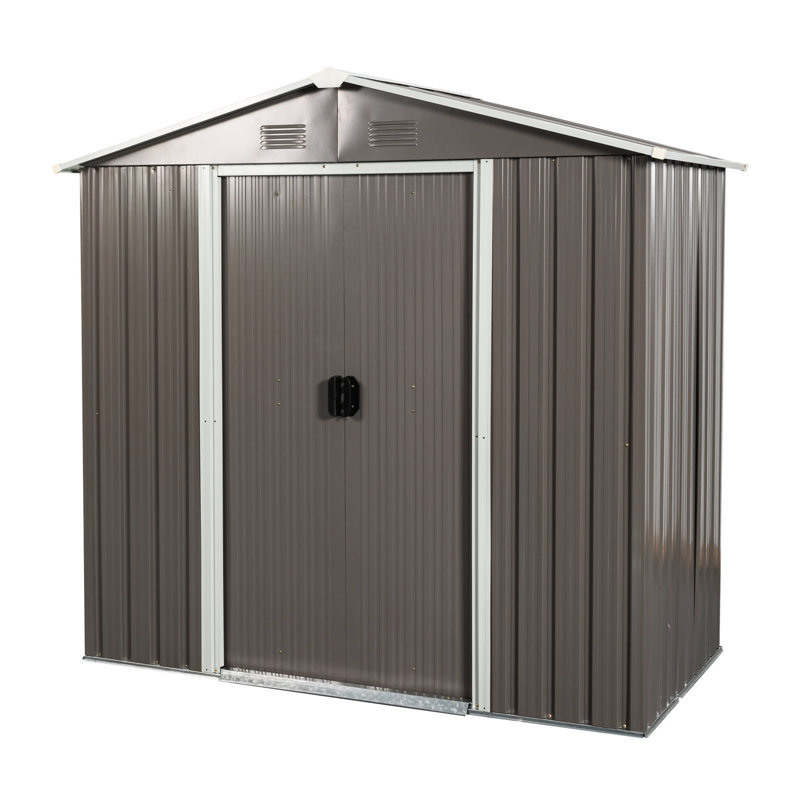 Outdoor Galvanized Metal Shed With Insect- Panels, 8ft X 4ft, Gray Storage Components And Resistance,, Gray