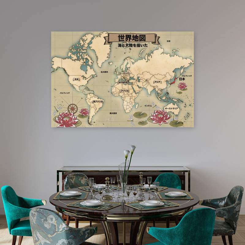 Art mural rétro, carte du monde rétro