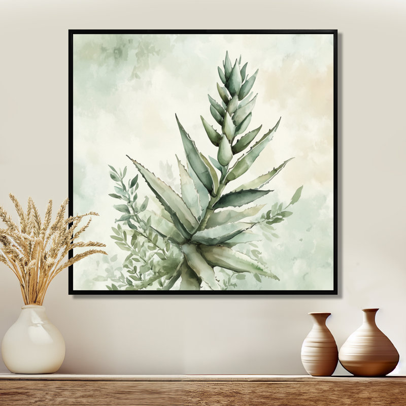 Étude du désert de sauge - Tableau sur toile encadrée Agave, H 44 po x l 44 po, Cadre flottant noir