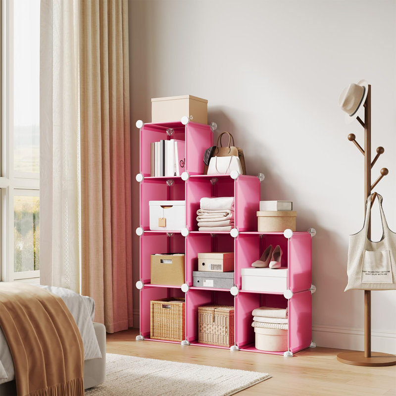 Pink 9 Cube Stackable Storage Cabinet DIY Modular Closet Rack For Dorm Room Office Bedroom