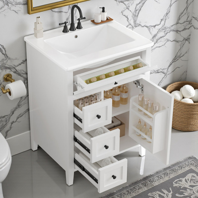 24" Single Bathroom Vanity Set, Black, White