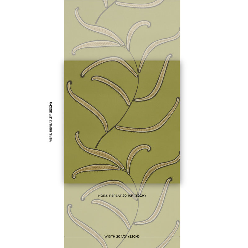 Schumacher x Neisha Crosland Caterpillar Leaf Wallpaper, Meadow Green