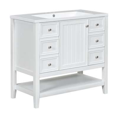 Meuble-lavabo élégant avec lavabo, tiroirs et armoire pour un décor de salle de bain fonctionnel et élégant.