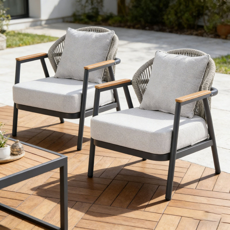 Outdoor Rope Club Chair, Teak-QT2