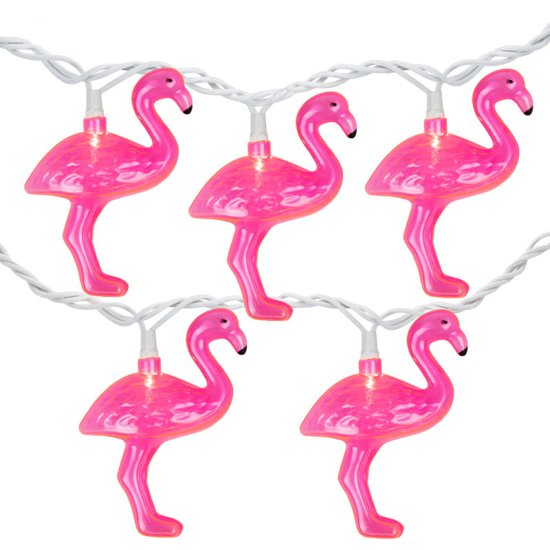 10-Count Pink Flamingo Summer Patio String Light Set 7.25ft White Wire