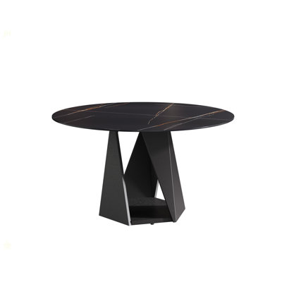 53" Round Marble Dining Table With Bronze Iron Metal Base, Artificial Marble For 6 People, Dining Room/Living Room Kitchen Dining Table,White (Dining
