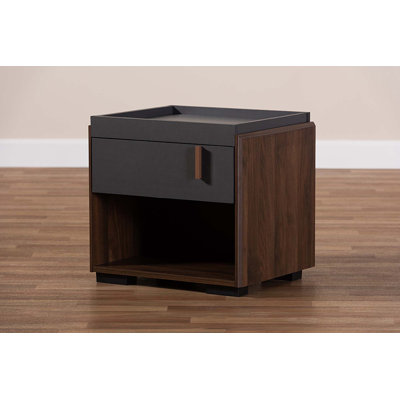 Caden Liliana Two-Tone Gray And Walnut Finished Wood 1-Drawer Nightstand