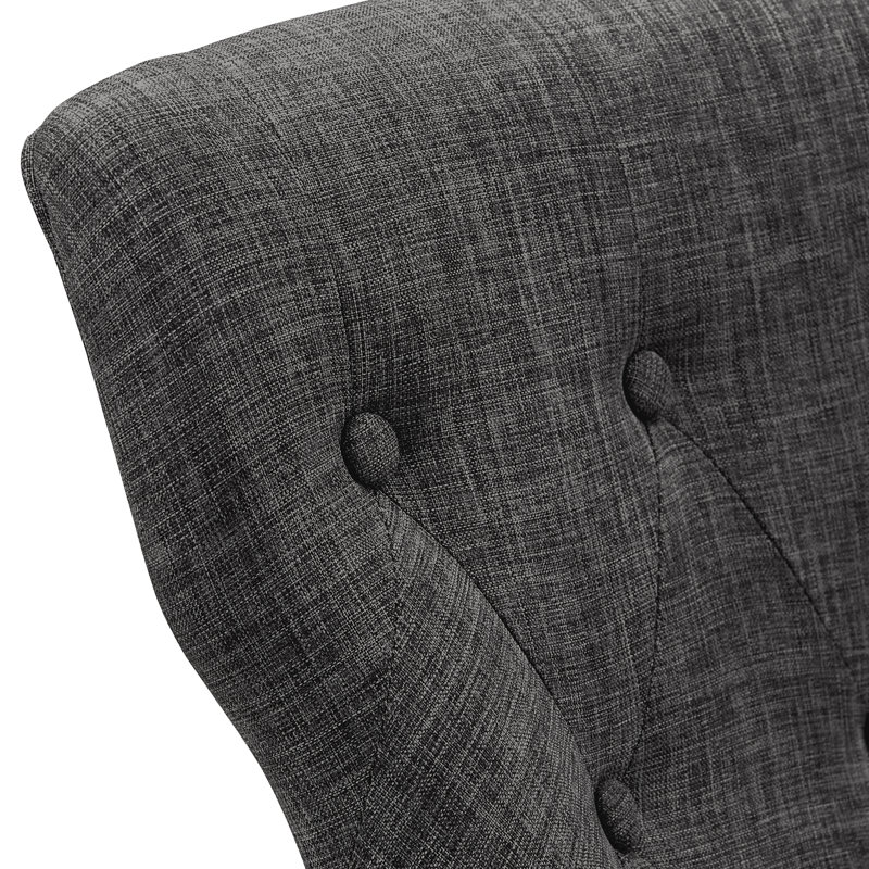 Chaise Parson à oreilles en lin rembourrée et capitonnés Irving Place, Tissu gris foncé, Naturel