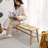 Solid Oak Wood Bench With Woven Seat-1116266793-1108386012